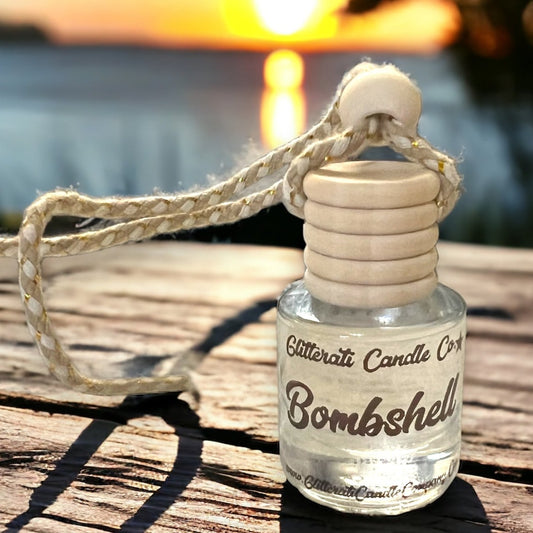 Bombshell Scented Hanging Car Oil Diffuser Freshener Glass Bottle