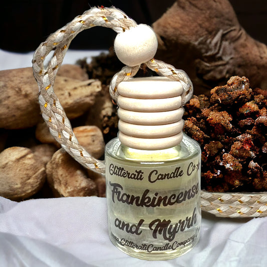 Frankincense and Myrrh Scented Hanging Car Oil Diffuser Freshener Glass Bottle