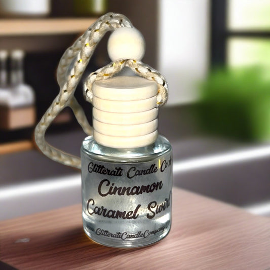Cinnamon Caramel Swirl Scented Hanging Car Oil Diffuser Freshener Glass Bottle