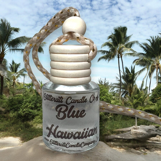 Blue Hawaiian Scented Hanging Car Oil Diffuser Freshener Glass Bottle