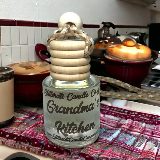 Grandma's Kitchen Scented Hanging Car Oil Diffuser Freshener Glass Bottle